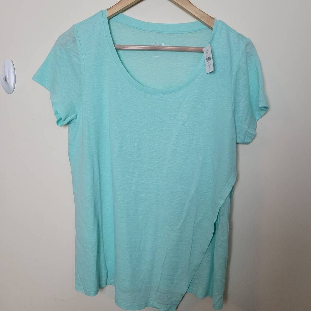 J. JILL Scoop Neck Linen Blend Cap Sleeve Tshirt Seaglass Small